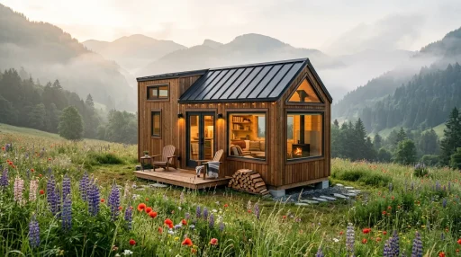 Tiny House Dreaming Reviews: Hands-On Build Quality, Costs, and Buyer Verdict 1 Luxury modern tiny house cabin in mountain wildflower meadow (AI Generated Image)