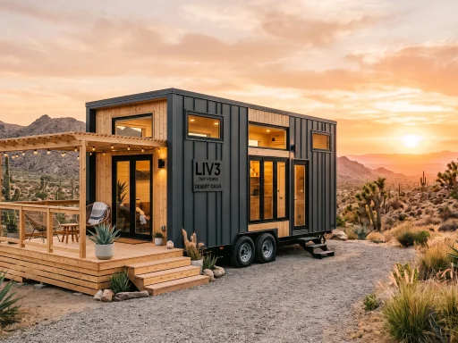 Architectural turnkey tiny home on wheels by LIV3 parked on a scenic property