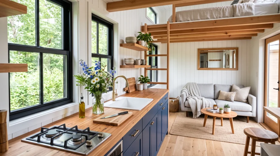 Modern tiny house interior beautifully staged for sale (AI Generated Image)